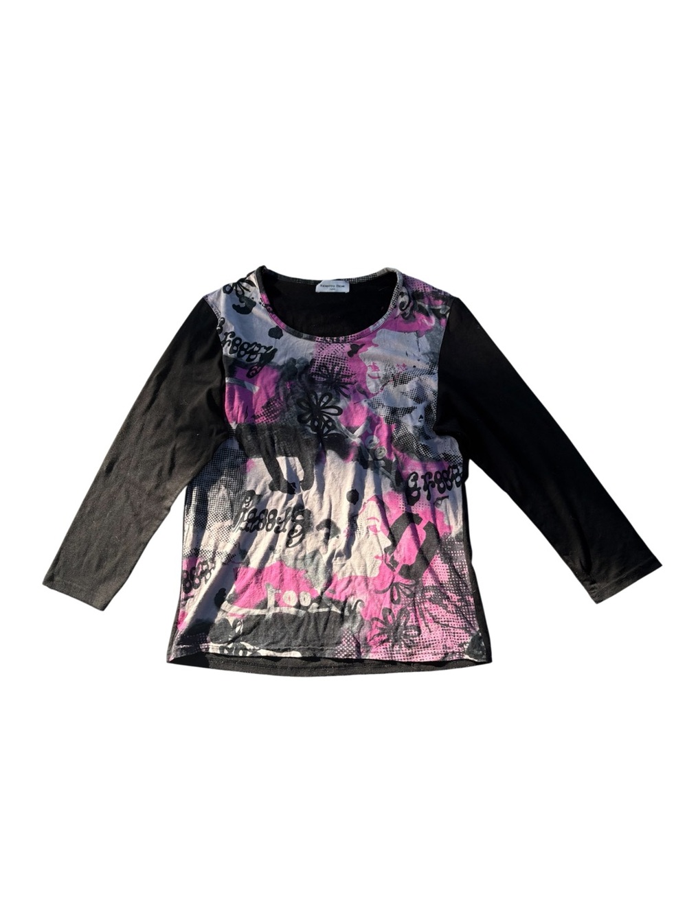 Euro Graphic Long-Sleeve Top Pink Black Abstract
